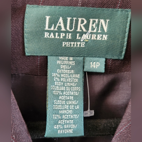 NWT Lauren Ralph Lauren Wool Pinstripe Brown Buttoned Blazer 14P $250 - Picture 7 of 16